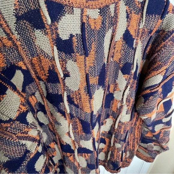 Bergati Coogi Style 3D Knit Sweater Vintage 90s Cable Multicolor Textured Sz Med